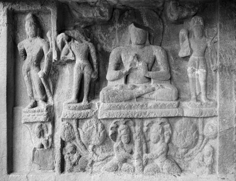 Grotto, Buddha and Bodhisattvas on Lotuses