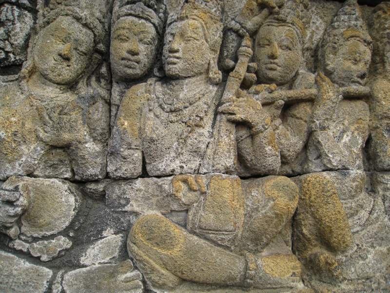 Bodhisattva in Tusita Heaven amongst the Gods, Divine Musicians (detail, far left bottom)