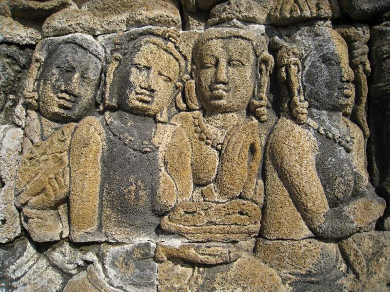 The Buddha is entertained by Householders (detail)