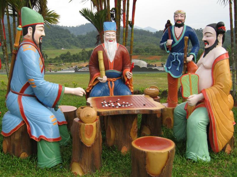 Four Gods playing Checkers