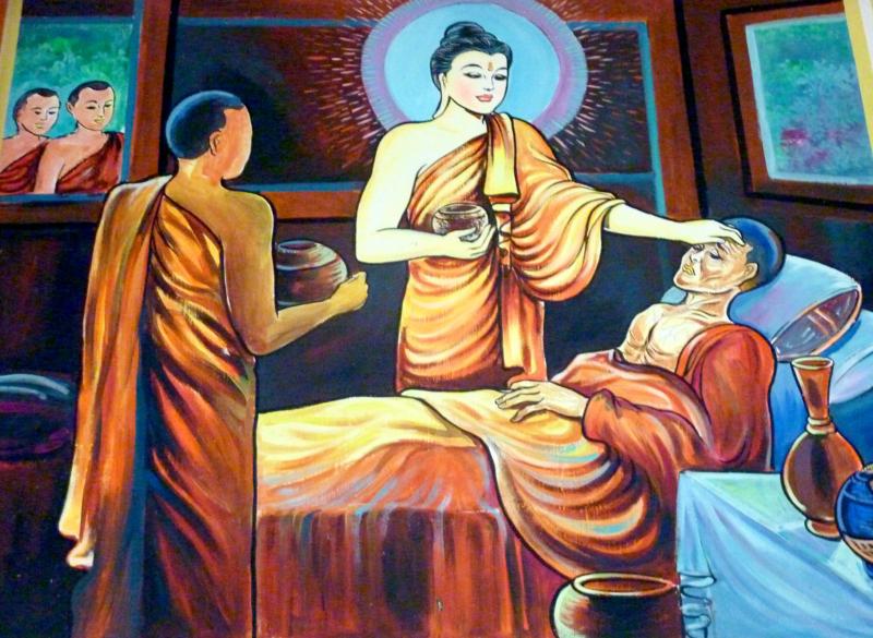 Buddha and Ananda take care of a Sick Monk