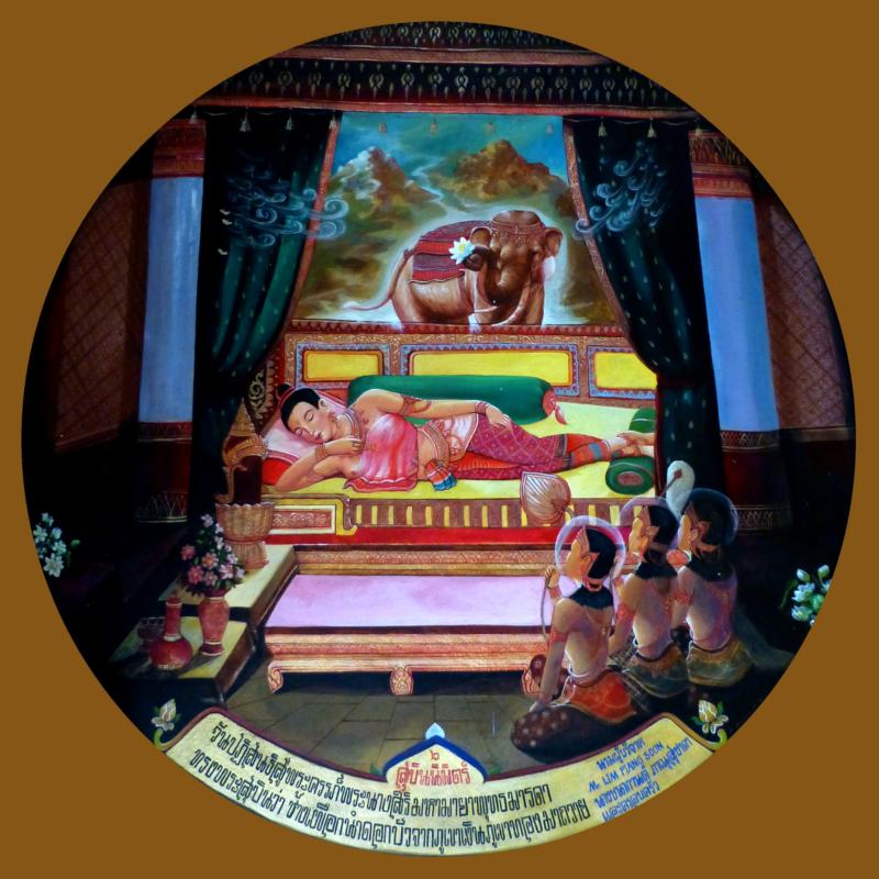 Mayadevi dreams of an Elephant as the Bodhisatta is Conceived